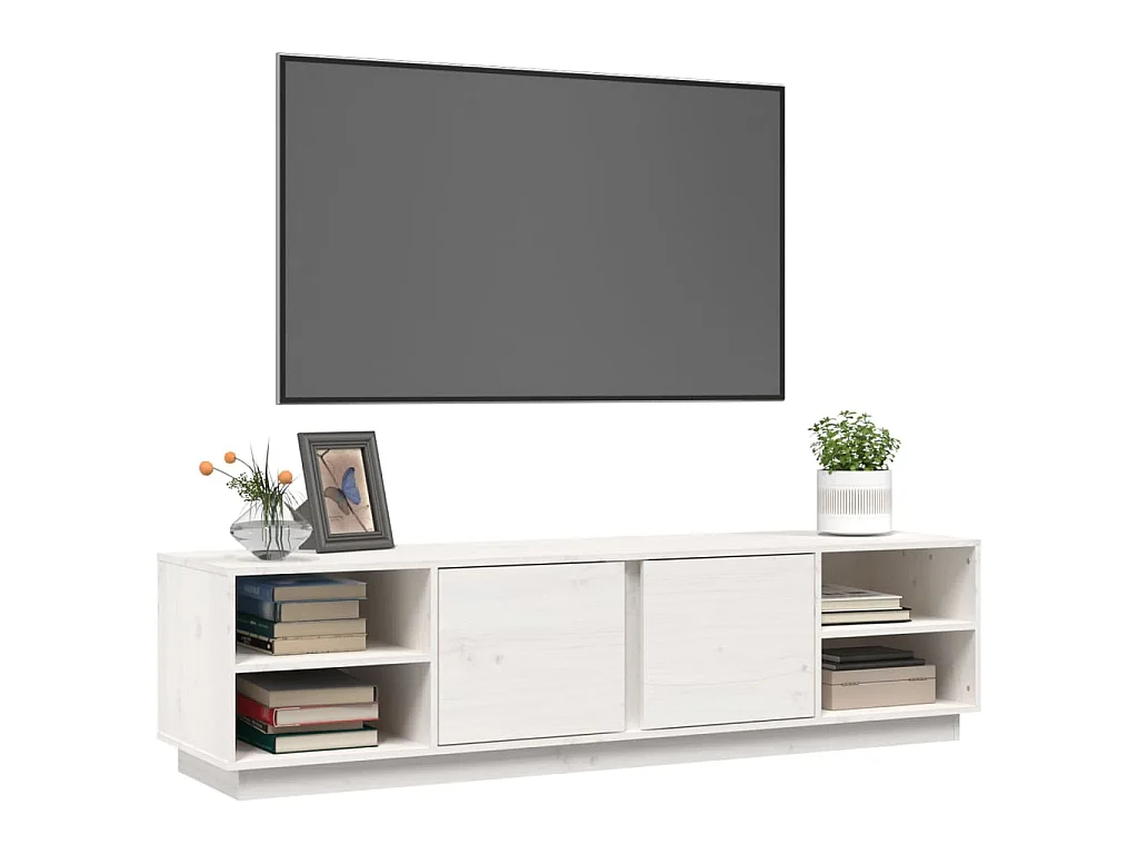 Mobile Porta TV Bianco 156x40x40 cm in Legno Massello di Pino