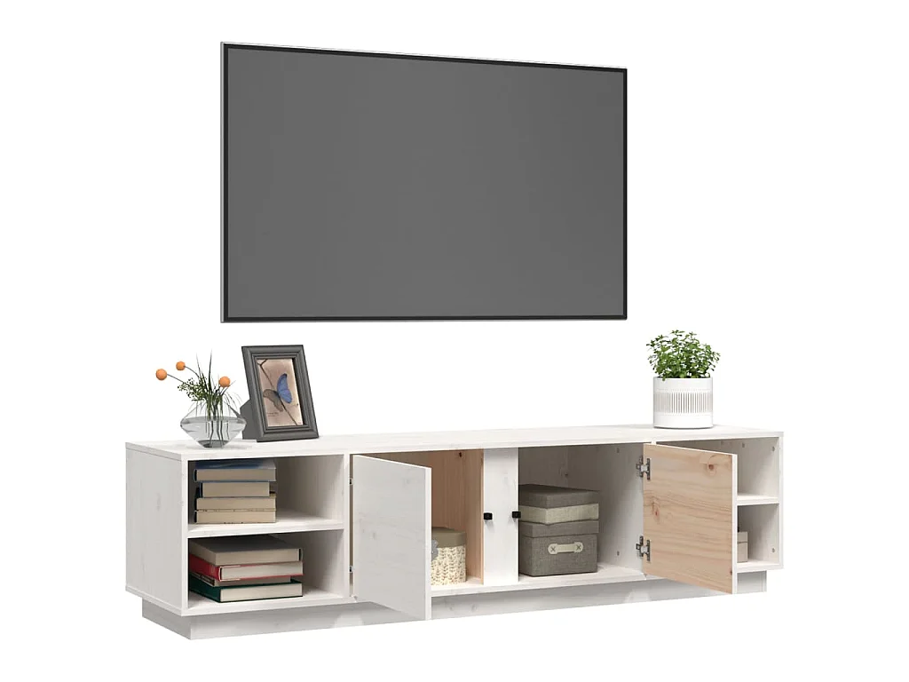 Mobile Porta TV Bianco 156x40x40 cm in Legno Massello di Pino