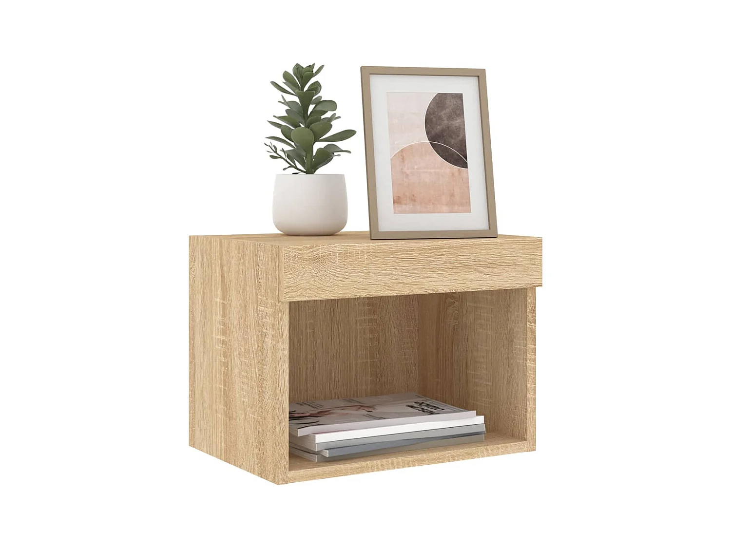 Table de chevet murale avec lumières LED chêne sonoma