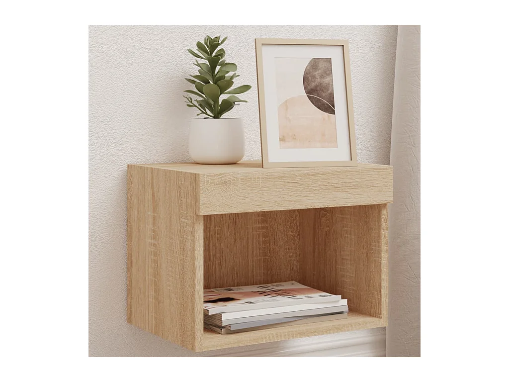 Table de chevet murale avec lumières LED chêne sonoma