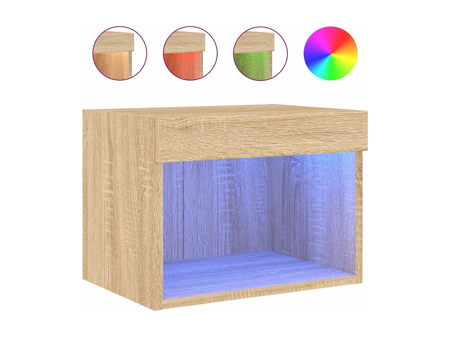 Table de chevet murale avec lumières LED chêne sonoma