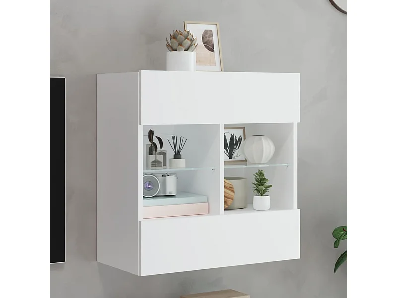 Meuble TV mural avec lumières LED blanc 58,5x30x60,5 cm