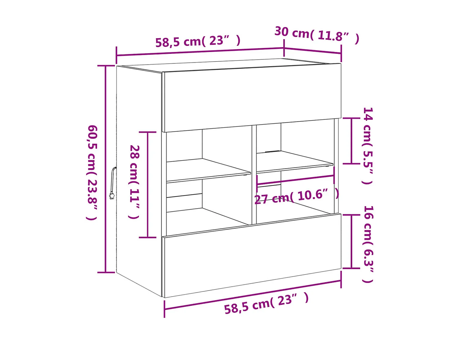 Mueble de TV de pared con luces LED blanco 58,5x30x60,5 cm