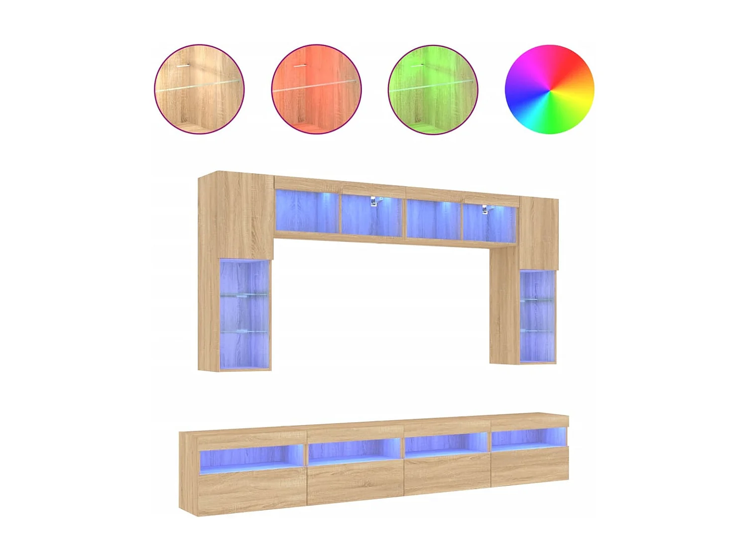 Ensemble de meubles TV muraux 8pcs et lumières LED chêne sonoma