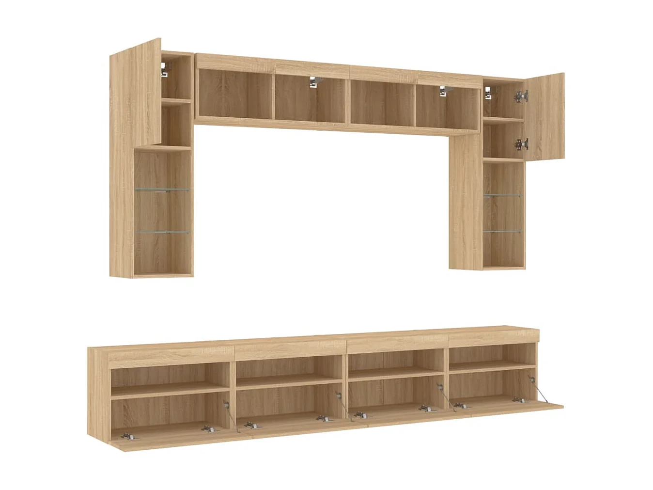 Ensemble de meubles TV muraux 8pcs et lumières LED chêne sonoma