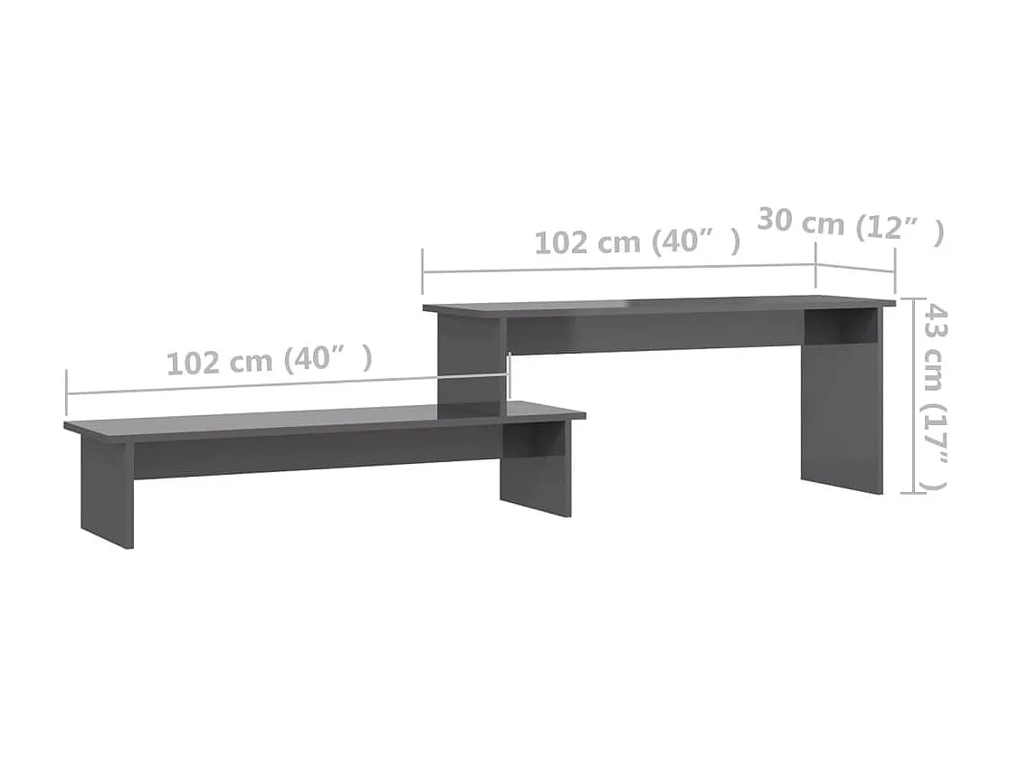 Meuble TV Gris brillant 180x30x43 cm Aggloméré