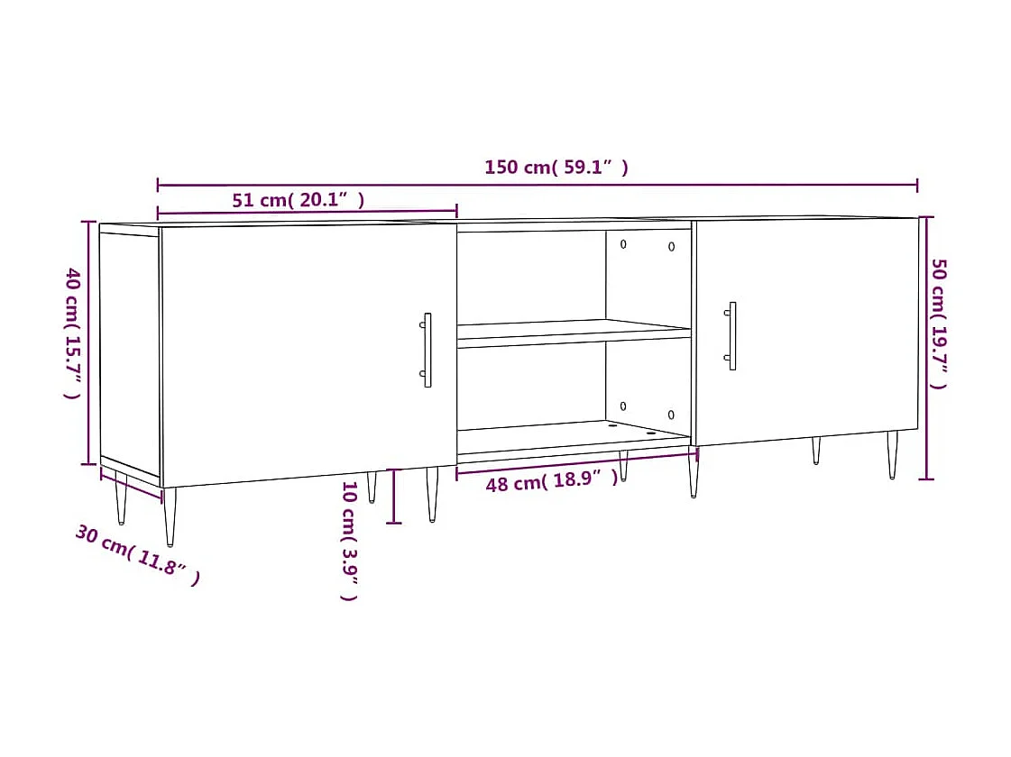 Meuble TV blanc 150x30x50 cm bois d'ingénierie