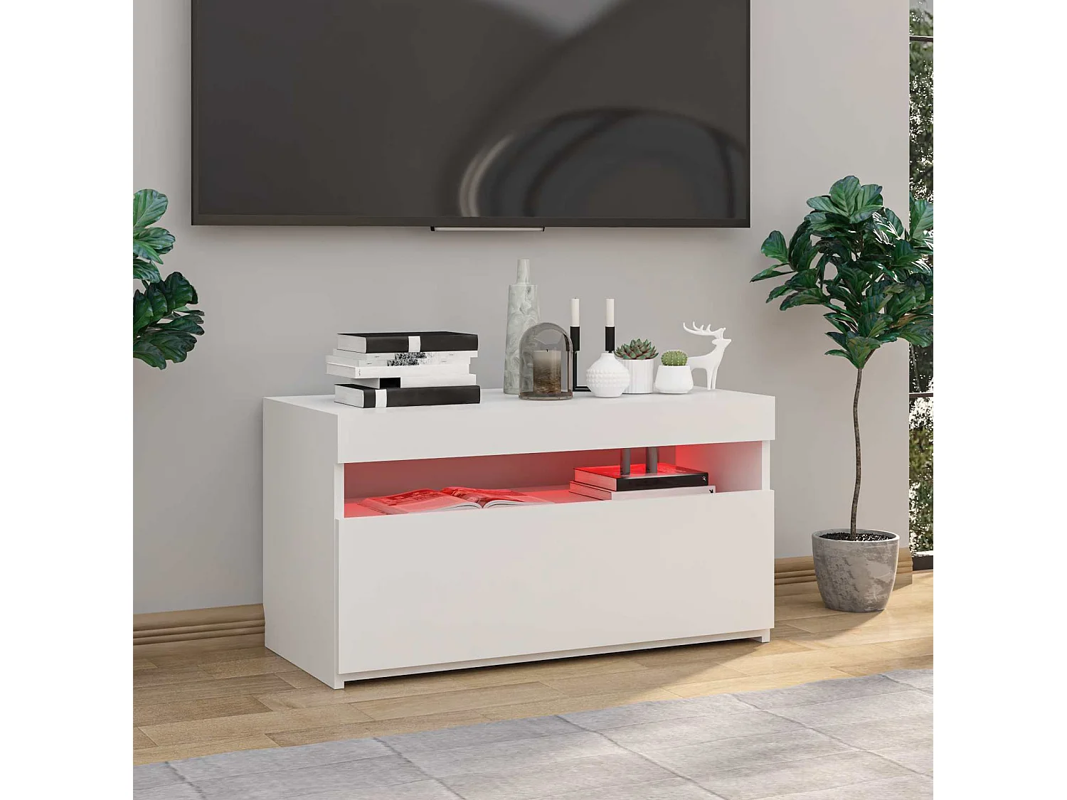 Meuble TV avec lumières LED Blanc 75x35x40 cm