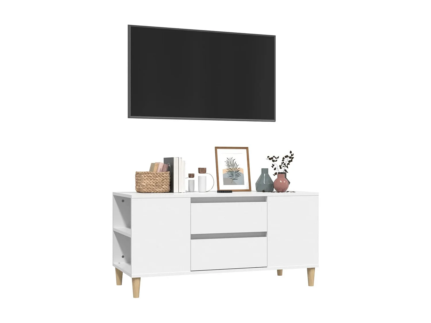 Meuble TV Blanc 102x44,5x50 cm Bois d'ingénierie