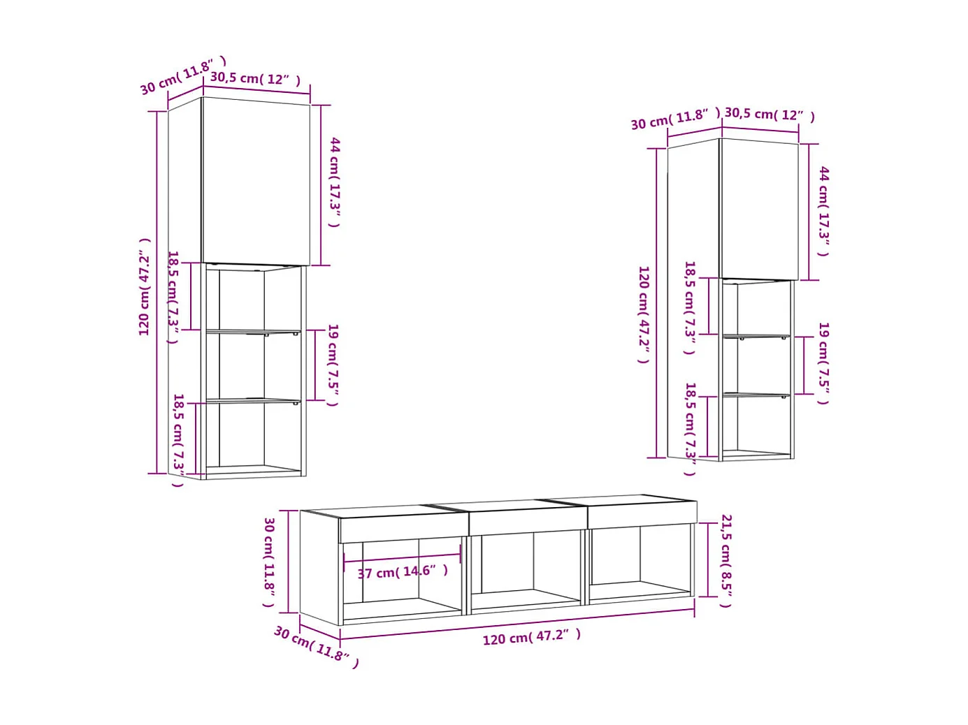 Unités murales TV avec LED 5 pcs chêne sonoma bois d'ingénierie