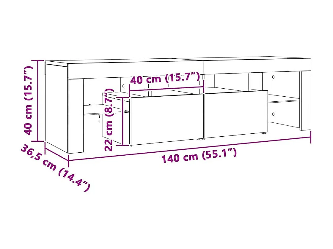 Meuble TV avec lumières LED Chêne sonoma 140x36,5x40 cm