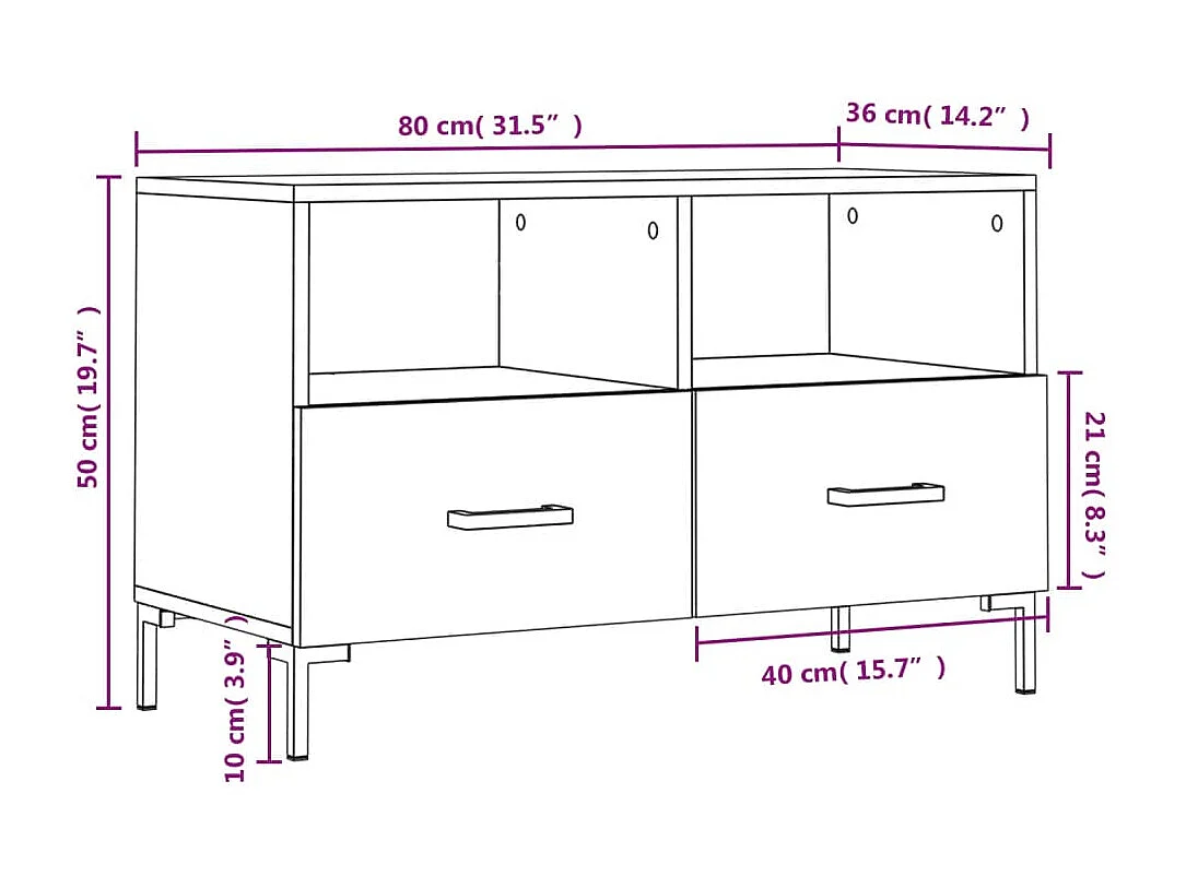 Móvel TV 80x36x50 cm madeira processada cor carvalho castanho