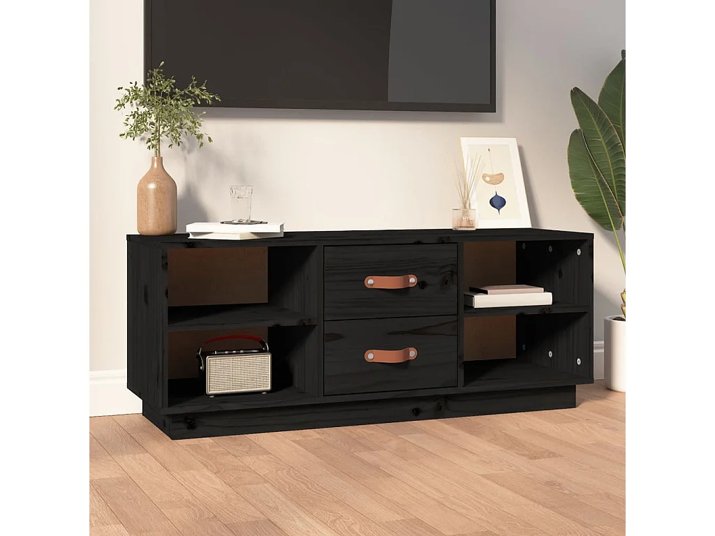 Meuble TV Noir 100x34x40 cm Bois de pin massif