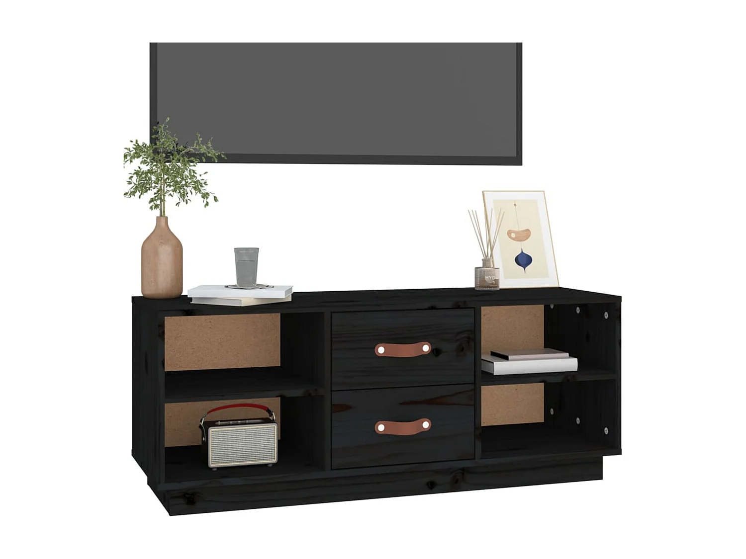 Meuble TV Noir 100x34x40 cm Bois de pin massif