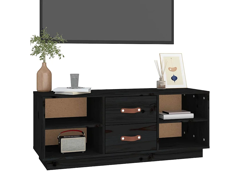Meuble TV Noir 100x34x40 cm Bois de pin massif