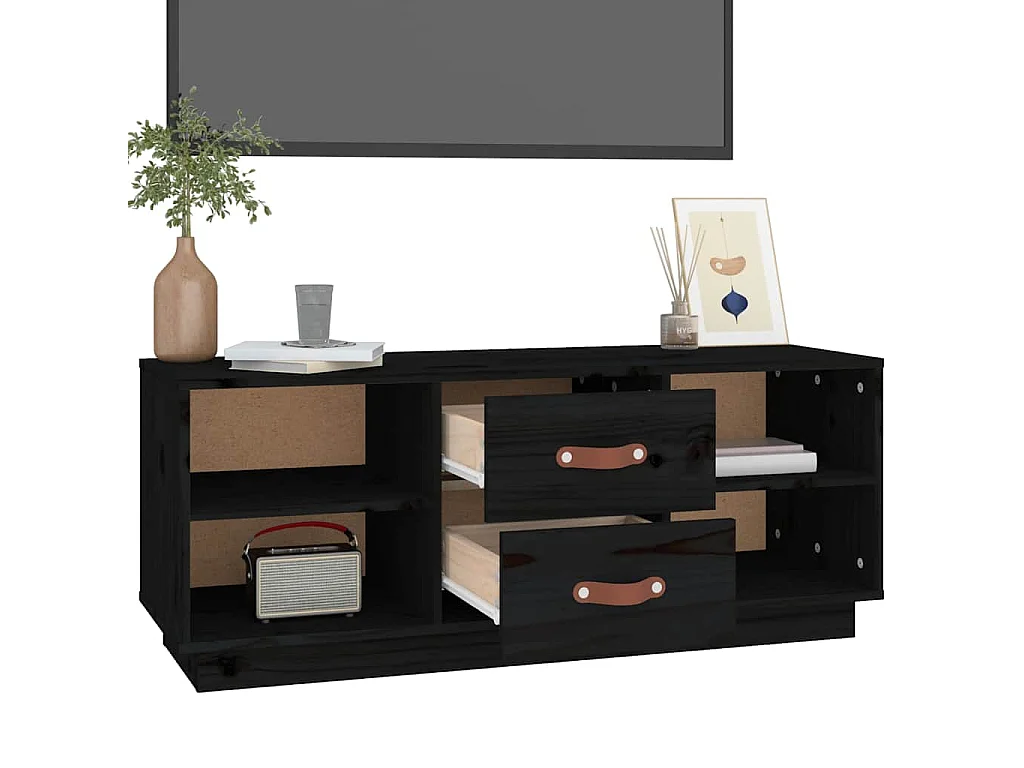 Meuble TV Noir 100x34x40 cm Bois de pin massif