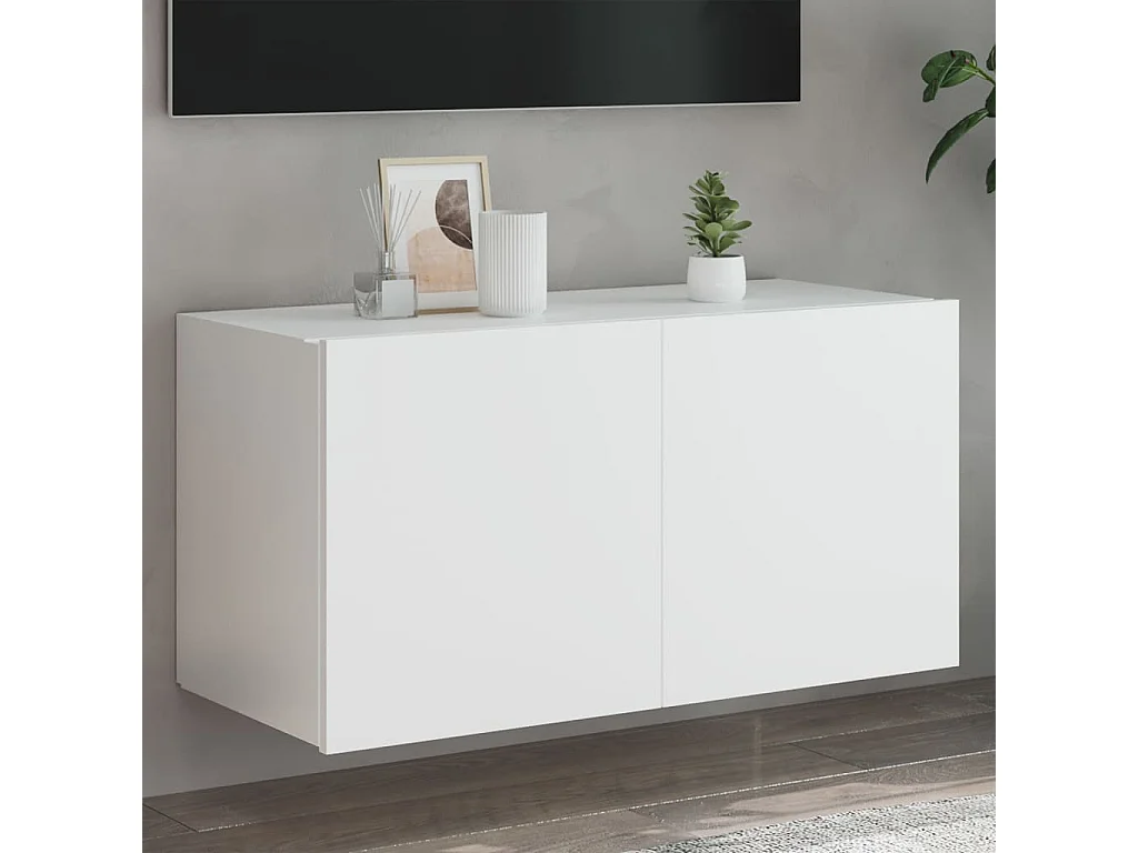 Meuble TV mural avec lumières LED blanc 80x35x41 cm