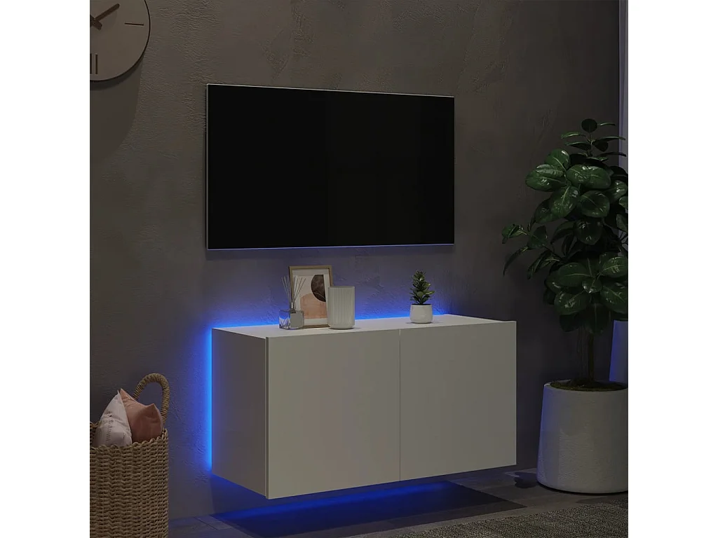 Meuble TV mural avec lumières LED blanc 80x35x41 cm