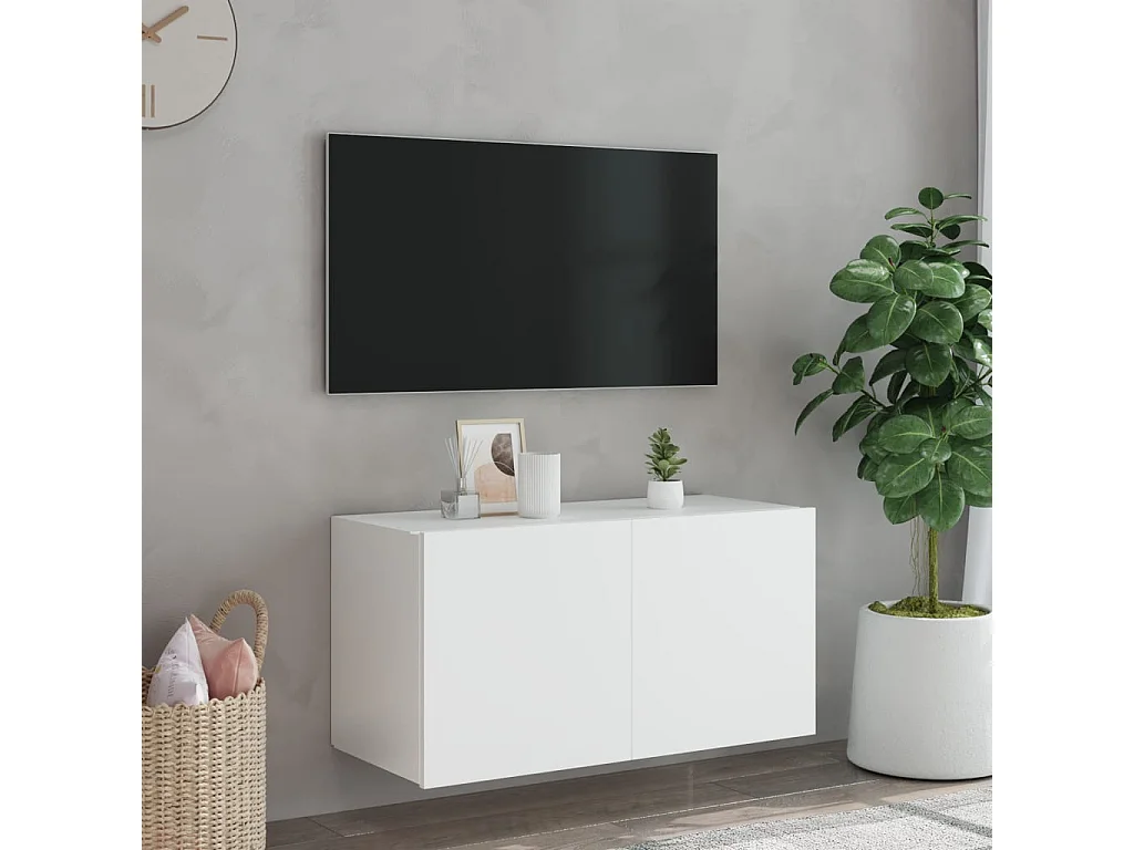 Meuble TV mural avec lumières LED blanc 80x35x41 cm