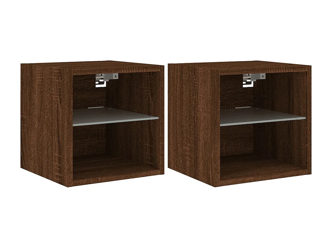 Mobili TV a Parete con Luci LED 2pz Rovere Marrone 30x28,5x30cm
