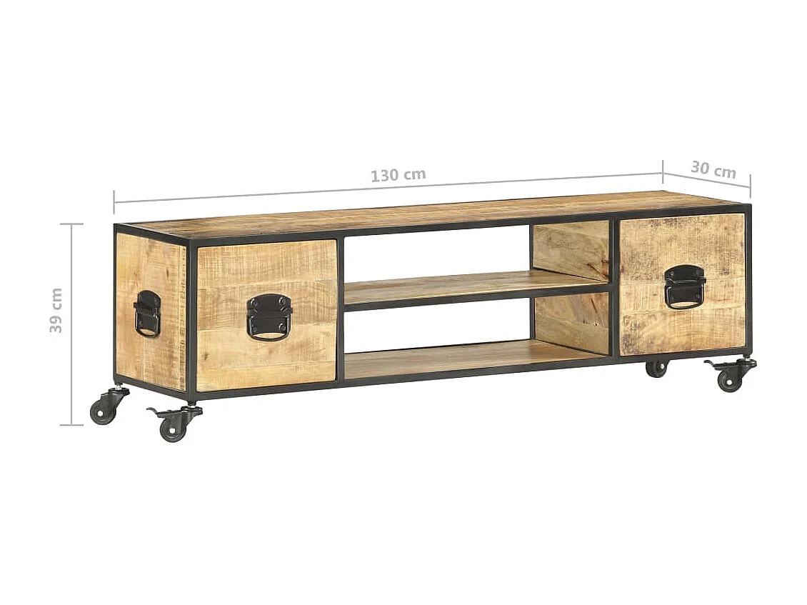 Mobile Porta TV 130x30x39 cm in Legno Massello di Mango