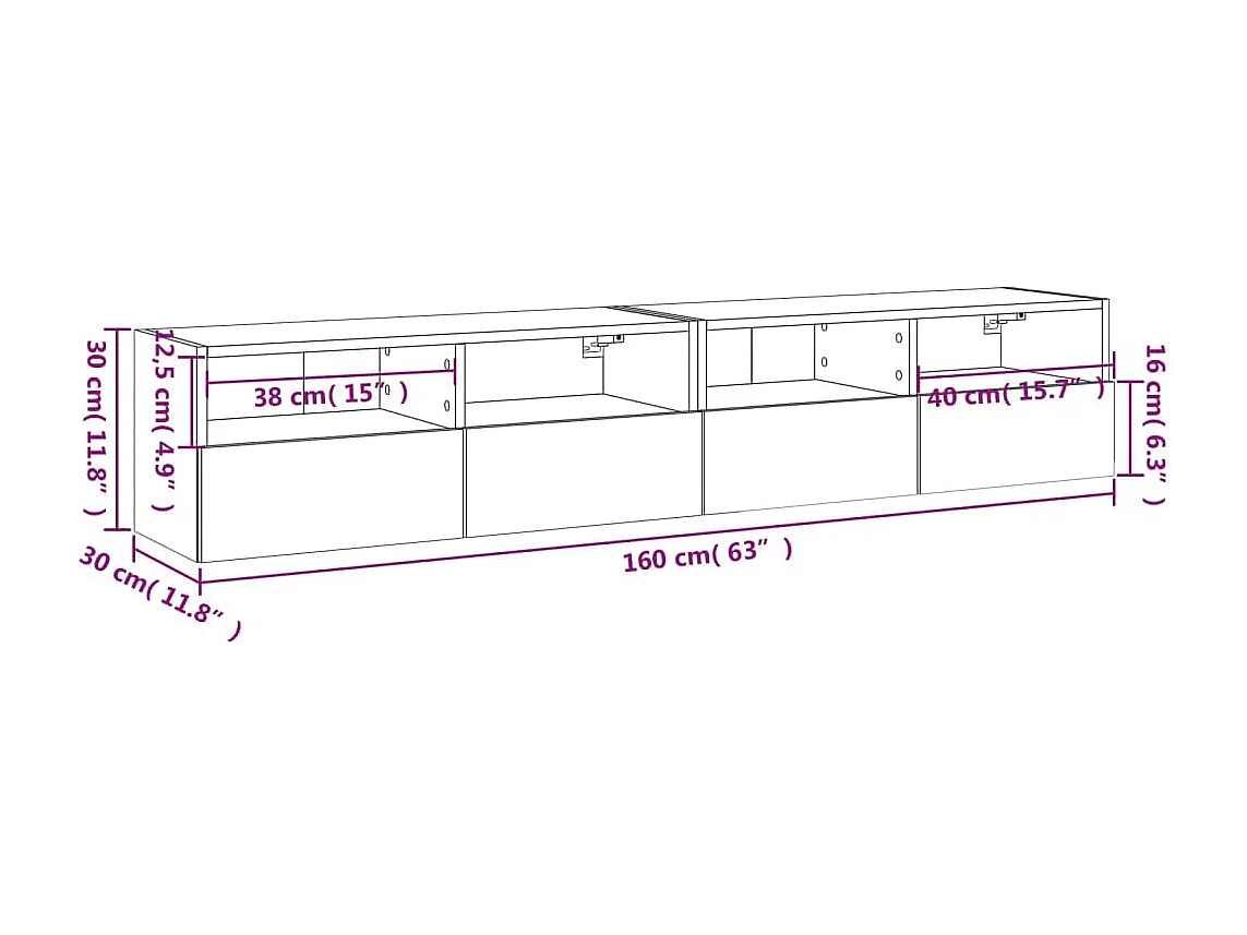 Meubles TV muraux 2 pcs gris béton 80x30x30cm bois d'ingénierie