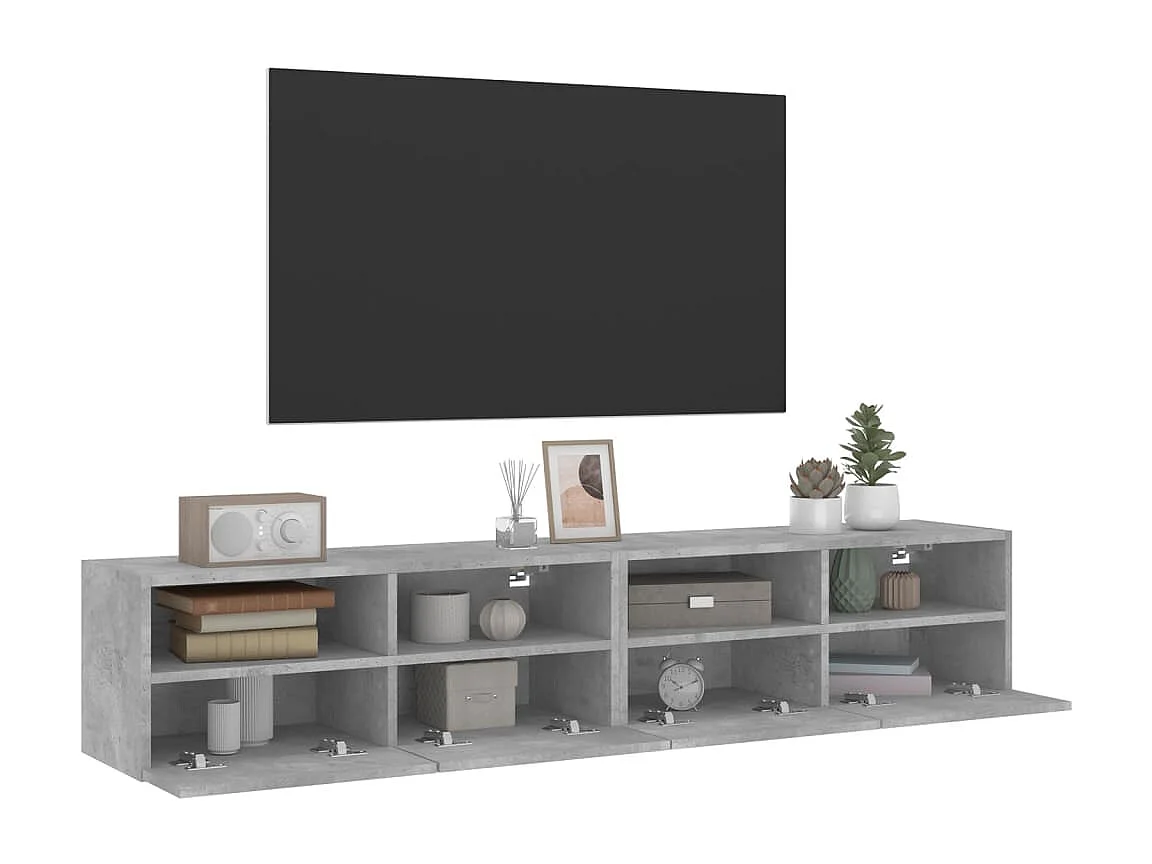 Meubles TV muraux 2 pcs gris béton 80x30x30cm bois d'ingénierie