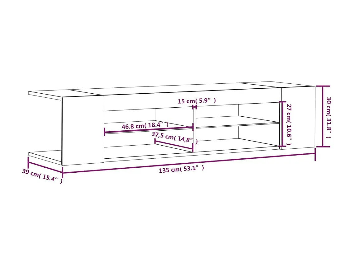 Mobile Porta TV con Luci LED Grigio Sonoma 135x39x30 cm