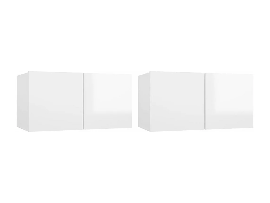 Meubles TV suspendus 2 pcs Blanc brillant 60x30x30 cm