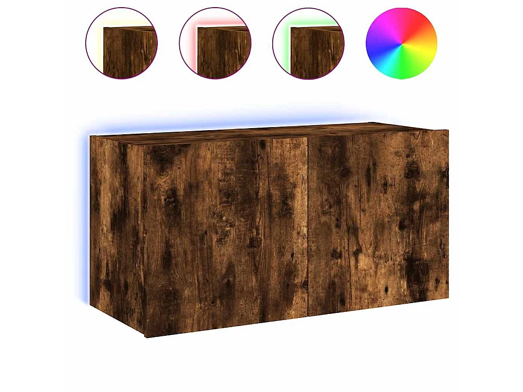 Meuble TV mural avec lumières LED chêne fumé 80x35x41 cm