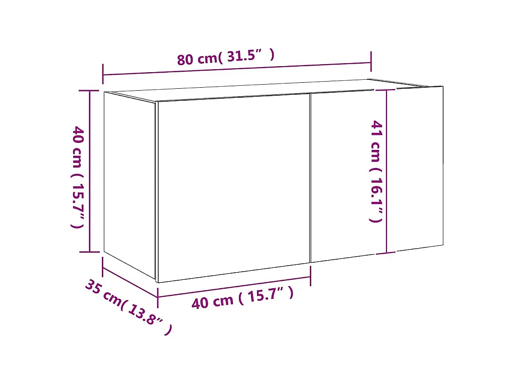 Meuble TV mural avec lumières LED chêne fumé 80x35x41 cm
