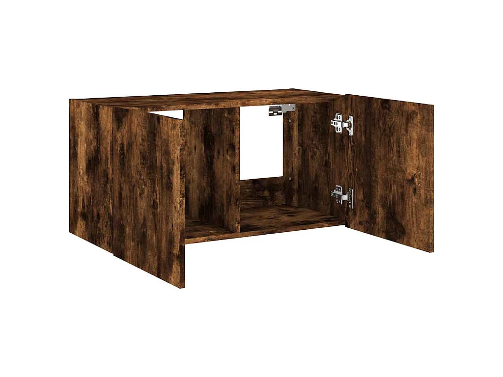 Meuble TV mural avec lumières LED chêne fumé 80x35x41 cm