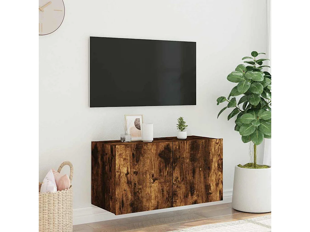 Tv-wandmeubel met LED-verlichting 80x35x41 cm gerookt eiken