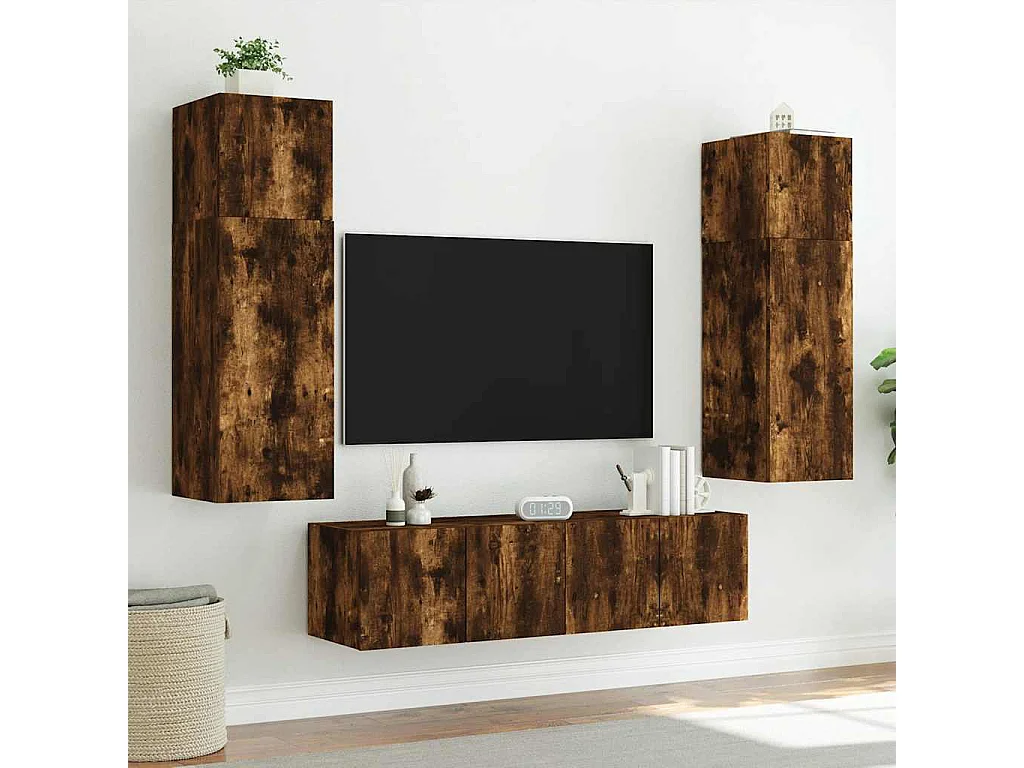 Tv-wandmeubel met LED-verlichting 80x35x41 cm gerookt eiken