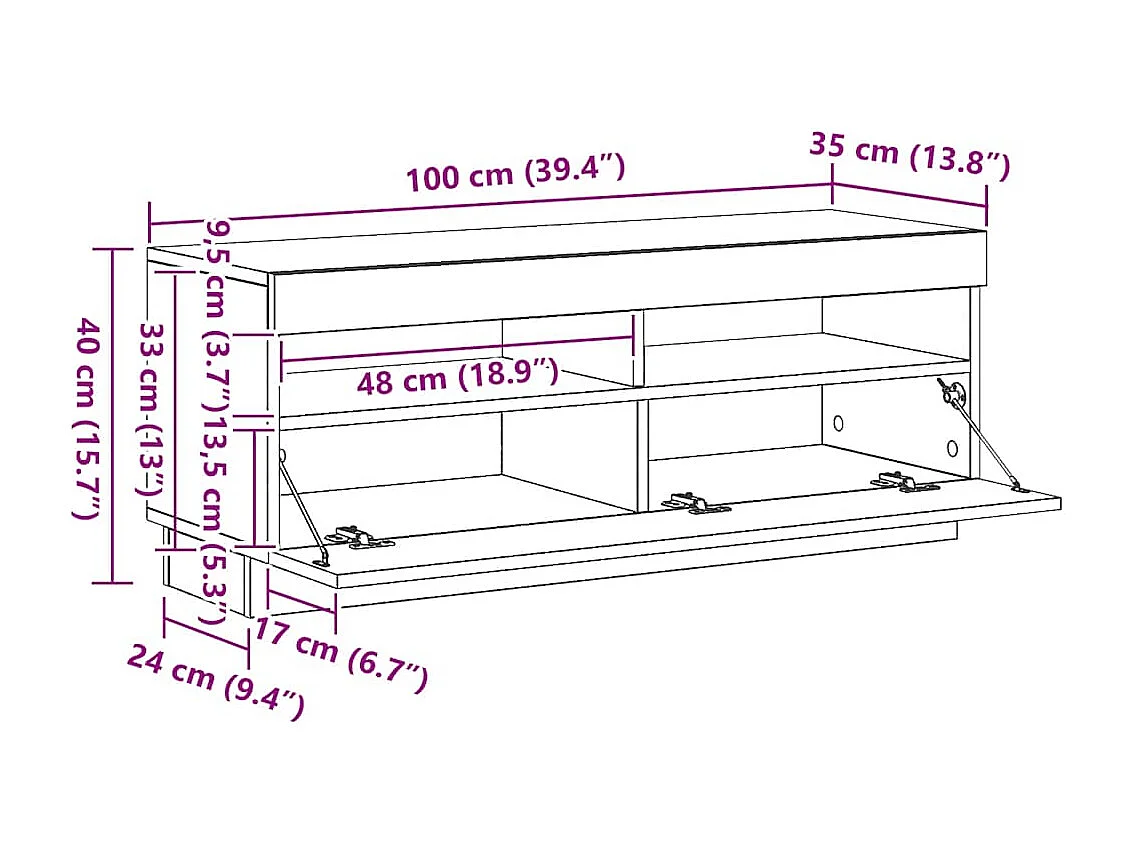 Mueble para TV con luces LED blanco 100x35x40 cm