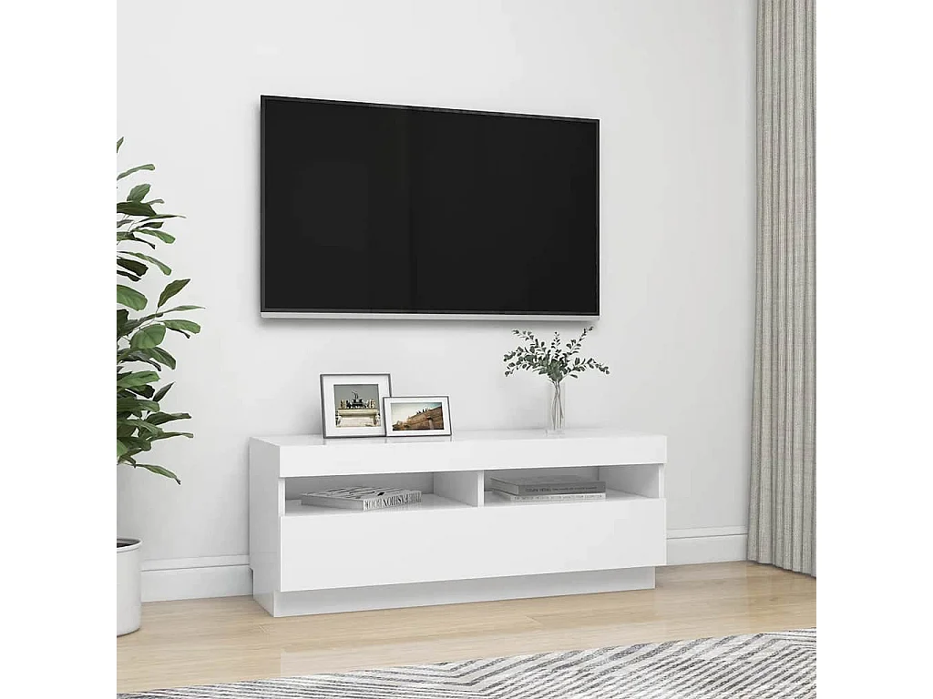 Meuble TV avec lumières LED Blanc 100x35x40 cm