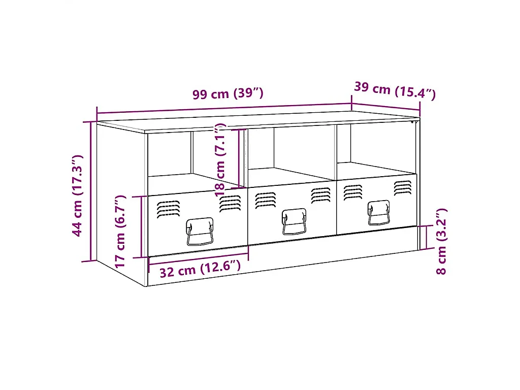 Mobile Porta TV Antracite 99x39x44 cm in Acciaio