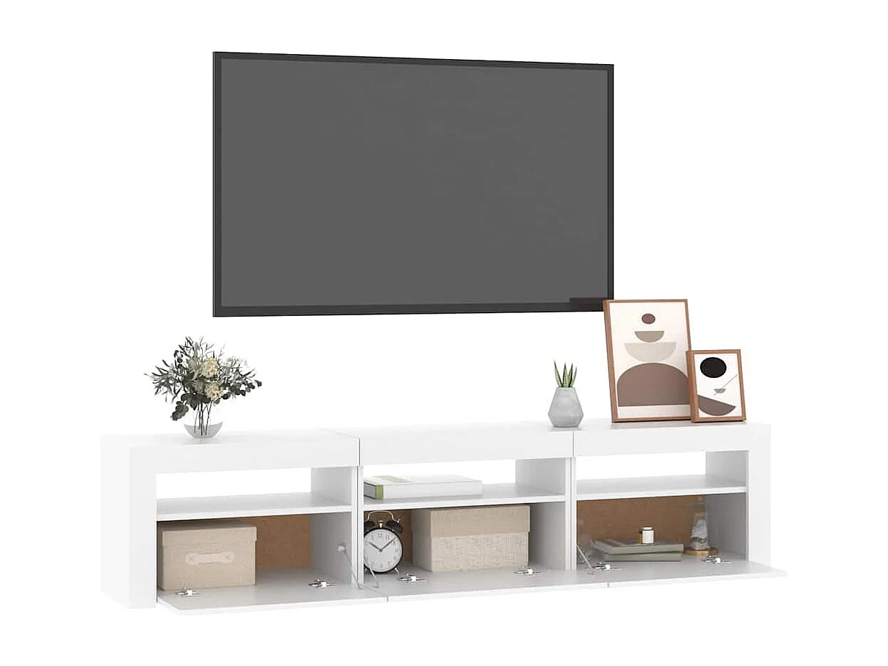 Meuble TV avec lumières LED Blanc 180x35x40 cm