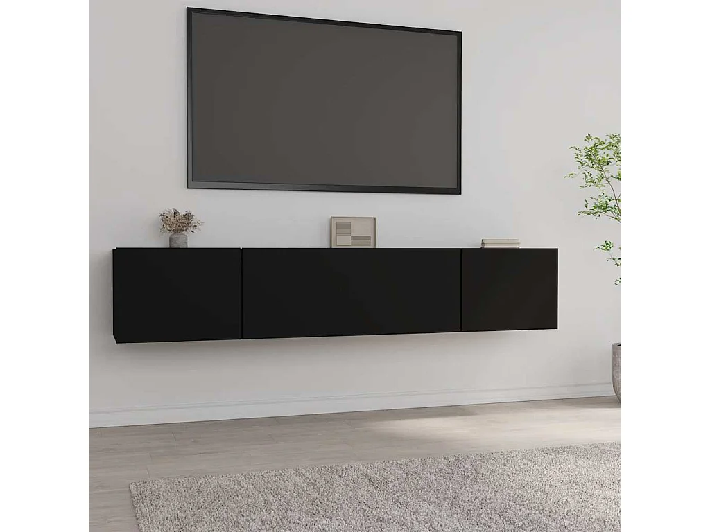 Móveis de TV 2pcs 80x30x30 cm derivados de madeira preto