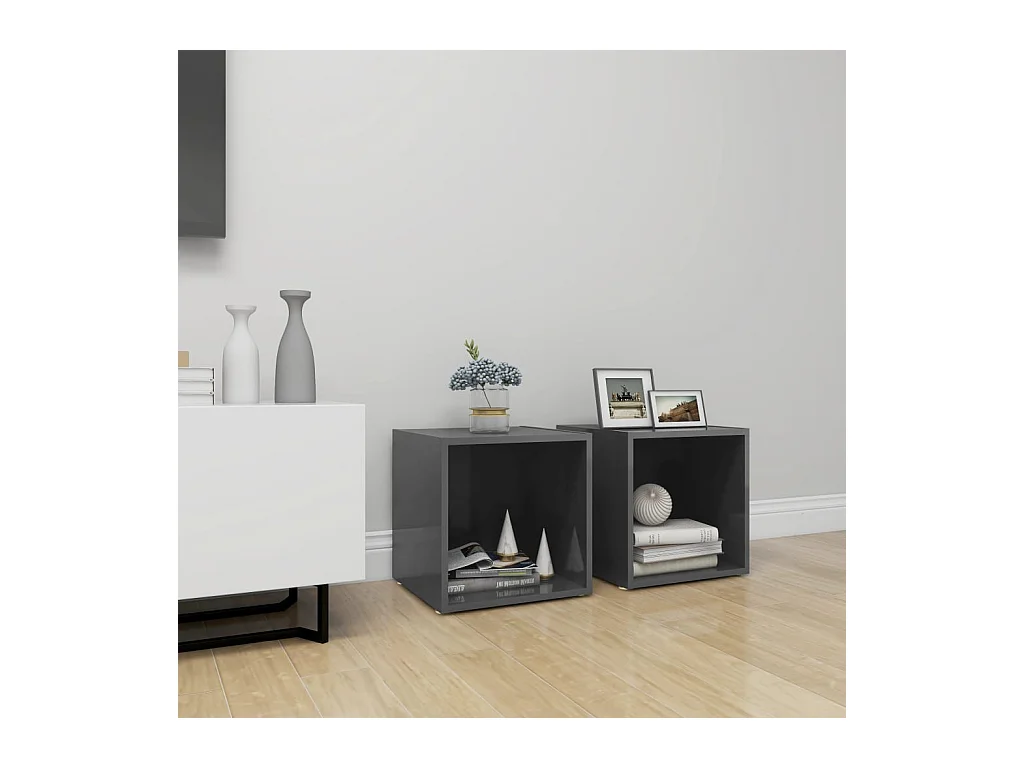 Meubles TV 2 pcs gris brillant 37x35x37 cm bois d’ingénierie
