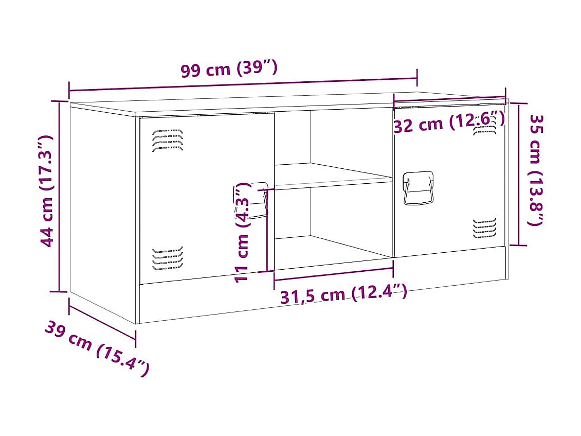 Meuble TV anthracite 99x39x44 cm acier