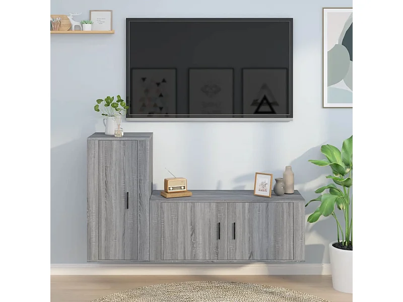 Conjunto móveis de TV 2 pcs madeira processada sonoma cinza