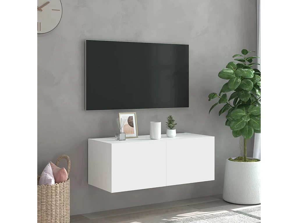 TV-Wandschrank mit LED-Leuchten Weiß 80x35x31 cm