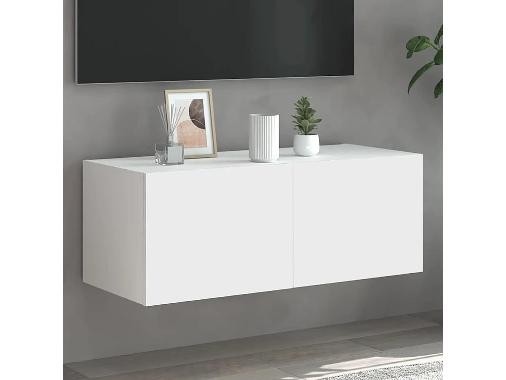 Meuble TV mural avec lumières LED blanc 80x35x31 cm
