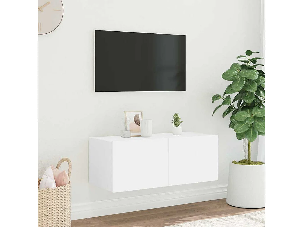 Meuble TV mural avec lumières LED blanc 80x35x31 cm