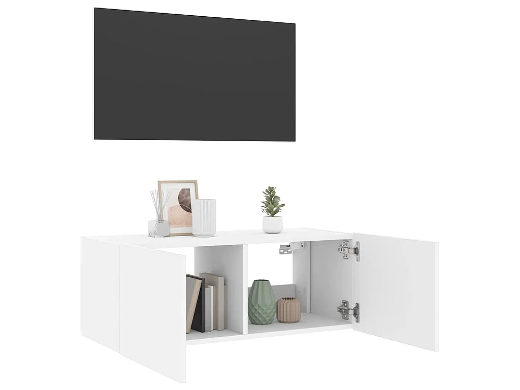 Meuble TV mural avec lumières LED blanc 80x35x31 cm
