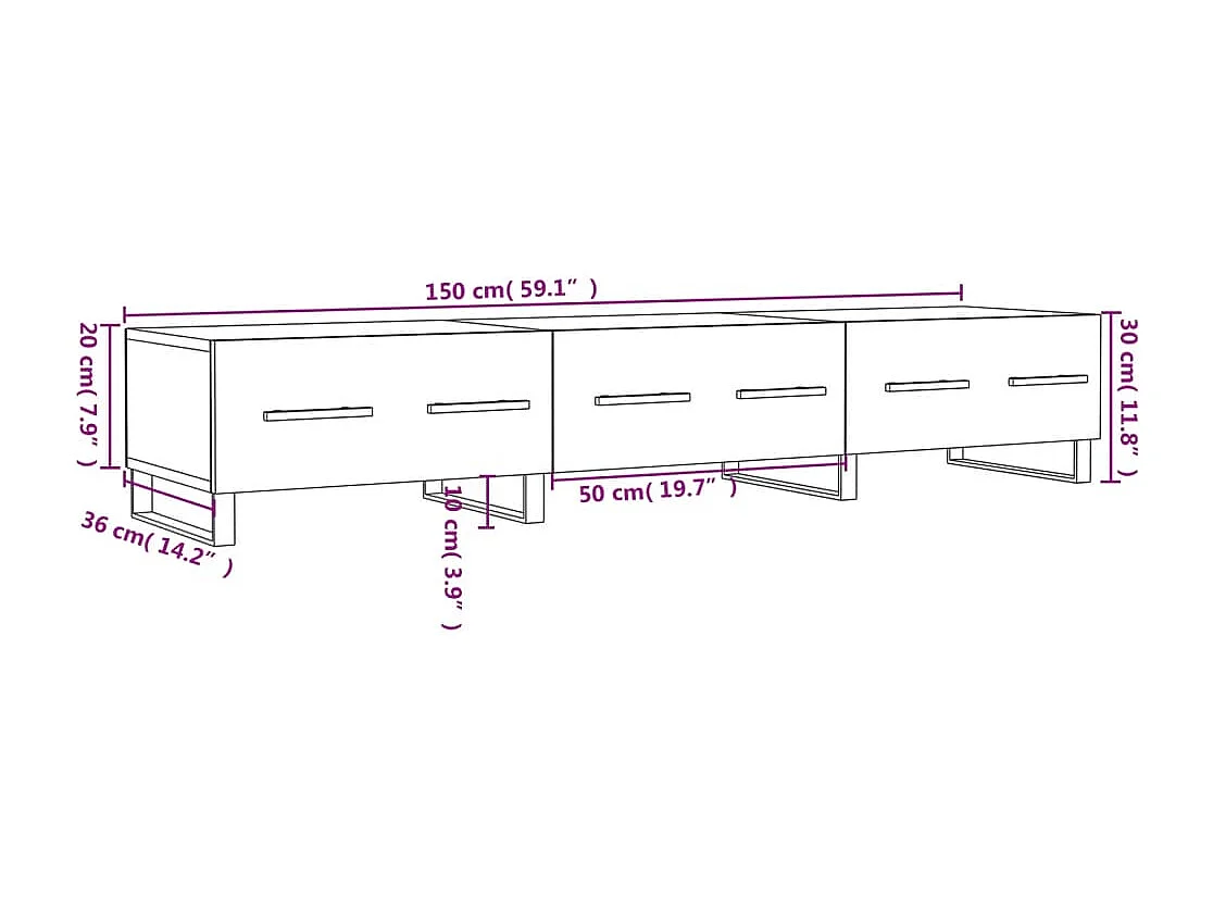 Meuble TV blanc 150x36x30 cm bois d'ingénierie