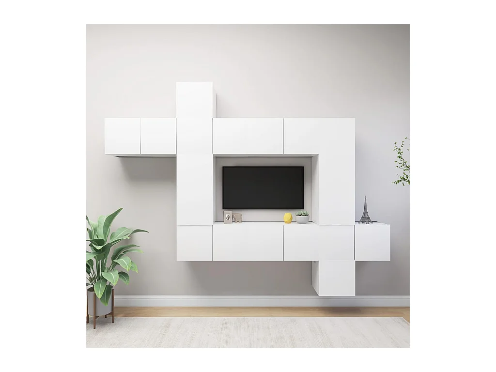 Set de muebles de salón TV 10 pzas madera de ingeniería blanco