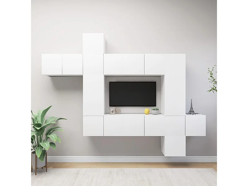 10 pcs conjunto de móveis de TV derivados de madeira branco