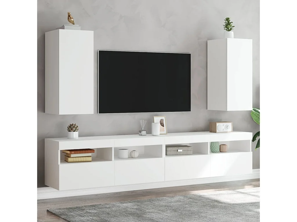 Meubles TV muraux avec lumières LED 2 pcs blanc 30,5x35x70 cm